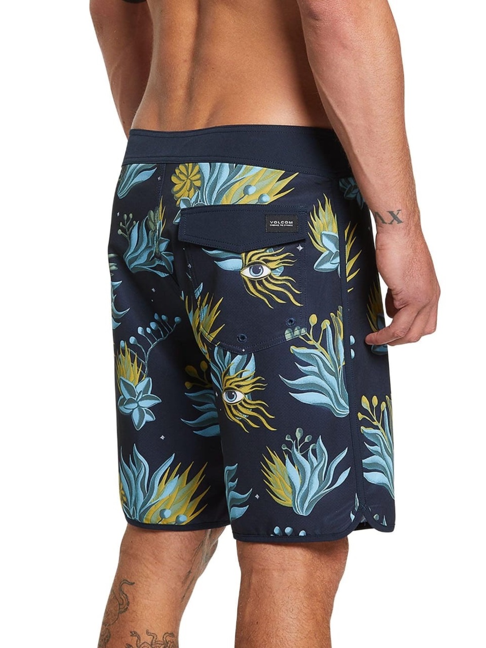 Volcom Mens Mod-Tech Boardshorts 36 Black Floral Eye Print Recycled Poly
